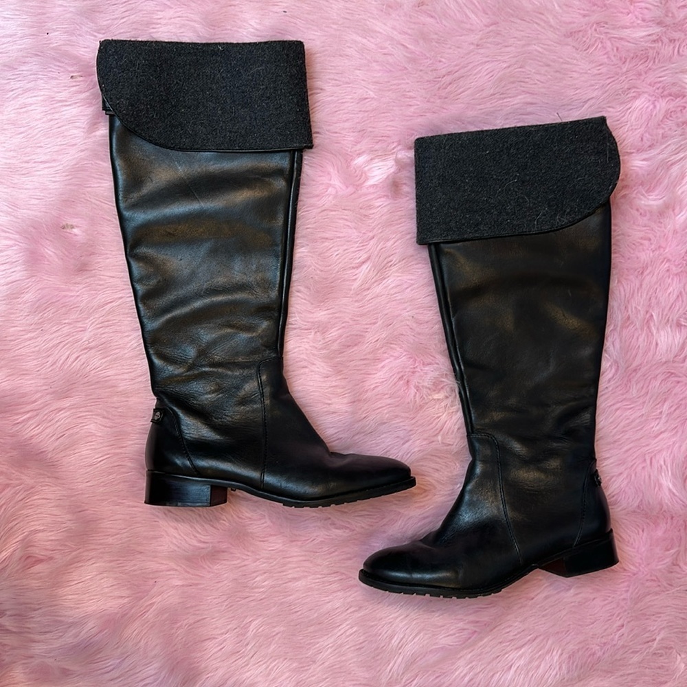 Talbots Black Leather Fold Over Tall Heeled Boots Size 7
